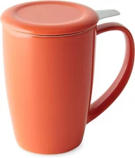 FORLIFE Curve Tall Tea Mug with Infuser and Lid 15 ounces, Carrot,Mugs