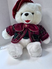 1999 Dan Dee SNOWFLAKE CHRISTMAS TEDDY BEAR 22" Red Green Plaid Jacket Outfit
