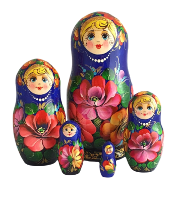 Poupées Gigognes Russes – Bleu – Peintes à La Main Par Kolesova – Pièce Unique