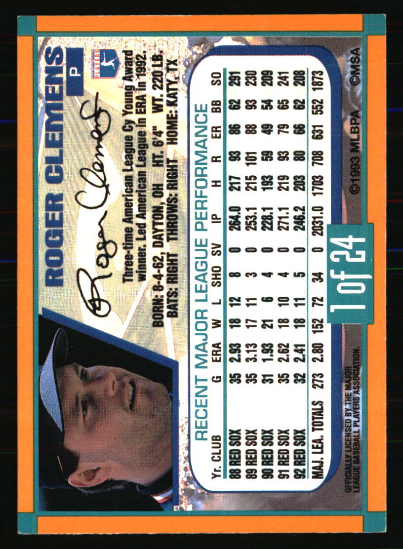 Roger Clemens 1993 Duracell Power Players I #1 BASEBALL Card | eBay