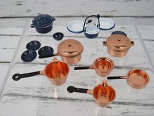 Dollhouse Miniature Metal 18 Pc Copper Tone Enamel Pots and Pans 1:12
