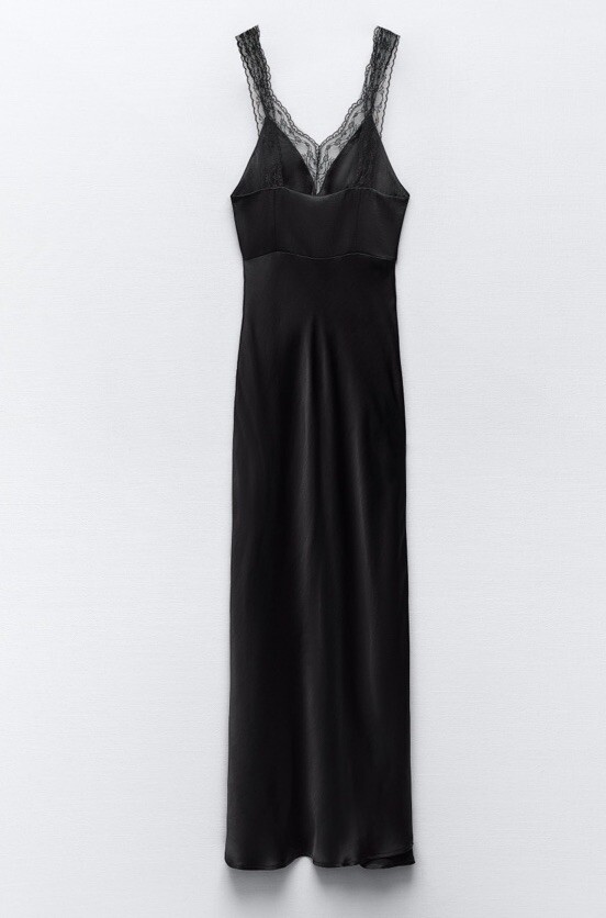 Zara Black Satin Slip Dress Lace Trim 2298/171 XL eBay