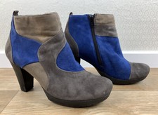 MARC Damen Gr. 41 Stiefeletten Ankle Boots Wildleder blau beige grau Velours d3
