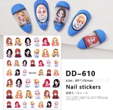 3D Nail Art Stickers Decals CARTOON PRINCESS Self-adhesive Gel Polish DIY NH12