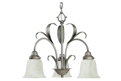 Progress Lighting P4574-44 Oxford Silver Chandelier Etched Alabaster Glass - Picture 1 of 3