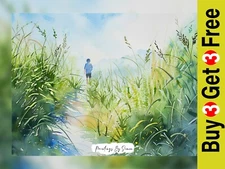 Serene Watercolor Landscape Painting Print 5"x7" on Matte Paper
