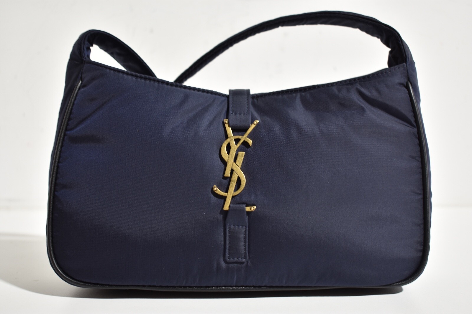 Borsa a tracolla Saint Laurent 5 A 7 YSL Nylon Rigenerato Blu Navy Logo Bronzo