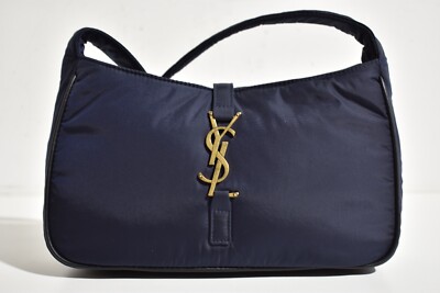 Saint Laurent 5 A 7 YSL Regenerated Nylon Navy Blue Bronze Logo