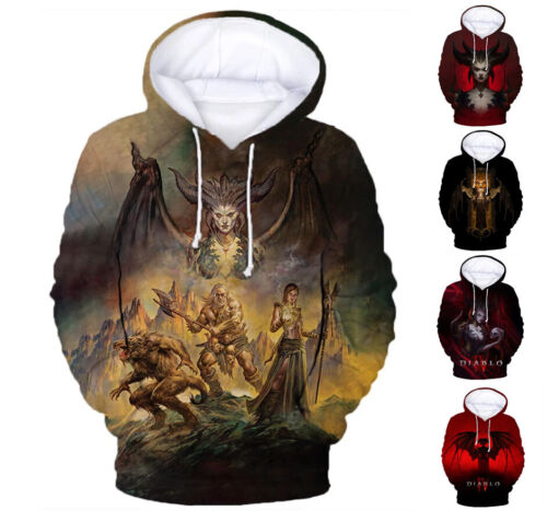 Diablo Hoodie Sweatshirt Mens Graphic Print Top Streetwear Sizes Xs-6xl - Afbeelding 1 van 34