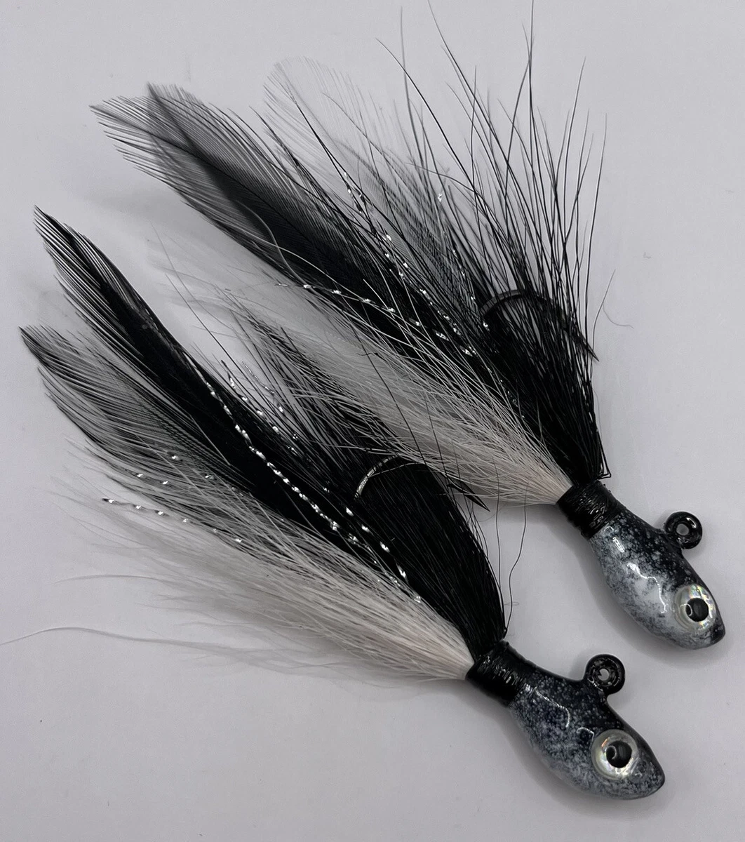 Hand Tied 1/4 Ounce Black & White Ultra Minnow Hair Jig For Bass and Walleye