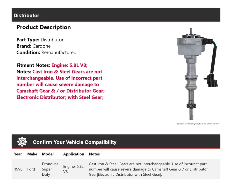 Ford Econoline Super Duty 1996 5,8 L V8 distribuidor cardone Foto 2 de 4