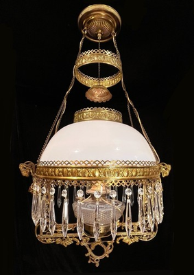 #ad Antique Vtg Hanging Parlor Kerosene Oil Lamp Light Fixture Pendant Electrified $299.99