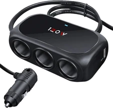 3-Socket Car Cigarette Lighter Splitter Adapter, 2 USB Black 