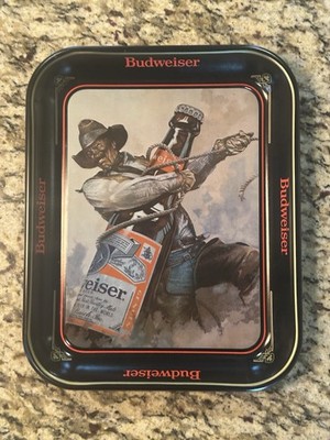 Budweiser Collectible Beer Tray Cowboy Artwork Breweriana. Great Condition. 