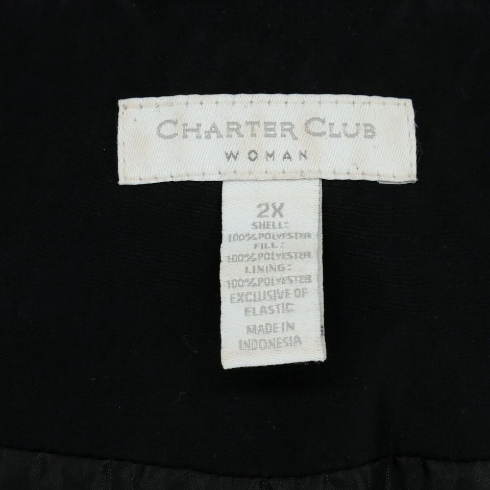 Charter Club Vest Plus Size 2X Black Quilted Floral Full Zip Mock Neck Lined - Image 3 of 4