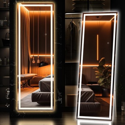 Full Length Mirror with Lights, 56'' x 15.8'' LED Floor, Full Body Dressing Sta...