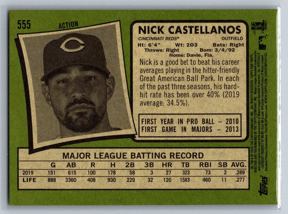2020 Topps Heritage High Number - Action Image Variation Nick Castellanos #555 - Image 2 of 2