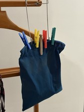 Blue Clothes Pin Bag & Assorted Lot Of Colored Plastics Clothes Pins