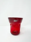 Blenko 2000s Ruby Red 418 Pinched Crackle Glass 4.5” Tumbler Cup Wide Rim RARE