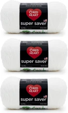 Super Saver White Yarn - 3 Pack of 198G/7Oz - Acrylic - 4 Medium (Worsted) - 364