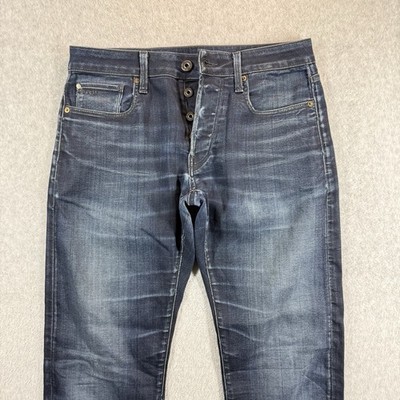 G-STAR Raw 3301 Slim Tapered Jeans Mens 32x32 Dark Wash Stretch Opium Faded