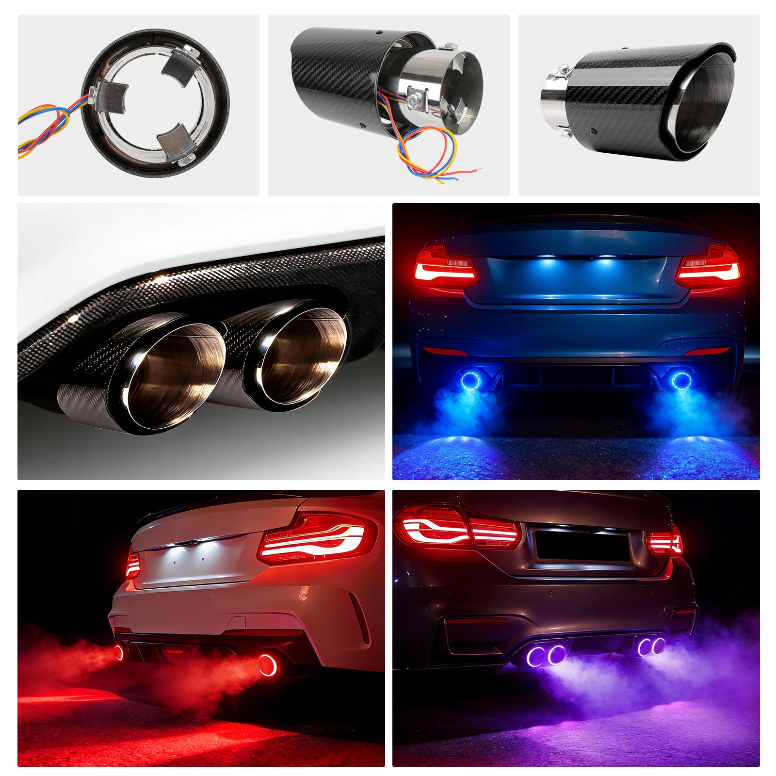 For Aston Martin DB9 2.5" to 3.5" Muffler Exhaust Tip Tail Pipe w/ Light Carbon