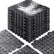 12” x 12” Drainage Interlocking Floor Tiles, 12 Pack Non-Slip Pool Deck Drain...