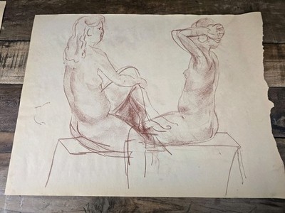 Vintage 1979 Figure Study 18x24 Conte/Chalk Life Drawing Double-Side