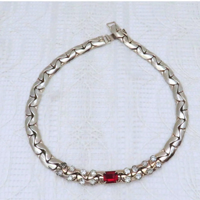 Vintage Silver Toned C-Link Statement Necklace Women Glamorous, Going Out 