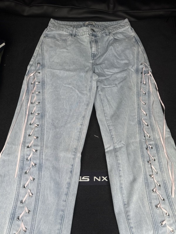 PacSun Women’s Light Blue Light Wash Straight Denim Jeans Lace-Up Side