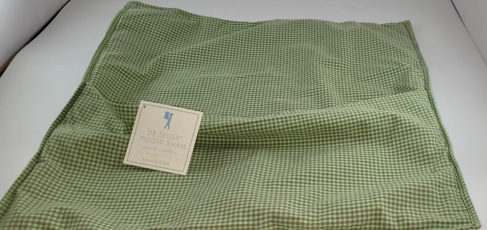 Pottery Barn Kids Dr Seuss Cat in Hat Pillow Cover Sham Decor Blue Gingham Green - Image 3 of 4