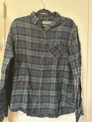 Primark Cotton Mens Green Plaid Shirt Large