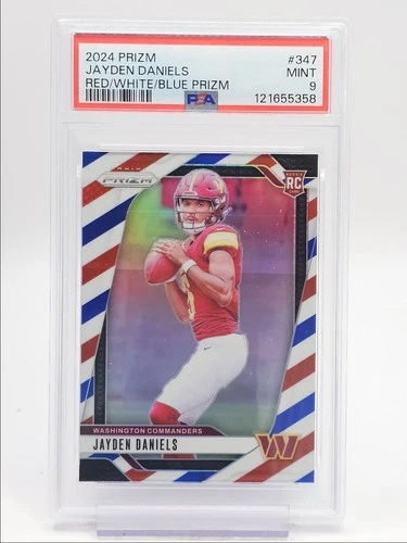 JAYDEN DANIELS 2024 PANINI PRIZM ROOKIE RED WHITE BLUE B RC PSA 9 Q0004