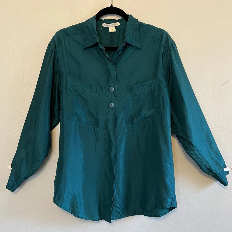 De Colección The Limited Gran Tamaño 100% Seda Verde Esmeralda Bosque Otoño Ropa de Trabajo Carrera M Foto 2 de 4