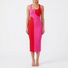 Naked Wardrobe Pink Red Colorblock Ribbed Midi Dress XS Sleeveless
