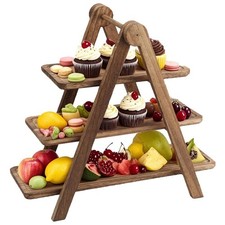 3Tier Serving Set Platters Wooden Three Tiered Serving Trays Party Food Tray UK