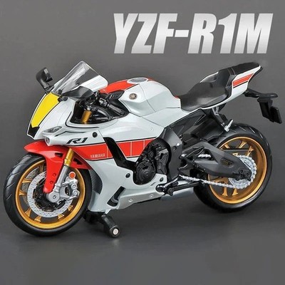 1:12 Yamaha YZF-R1M Diecast Motorcycle Model   White Alloy Racing Bike Toy Gift