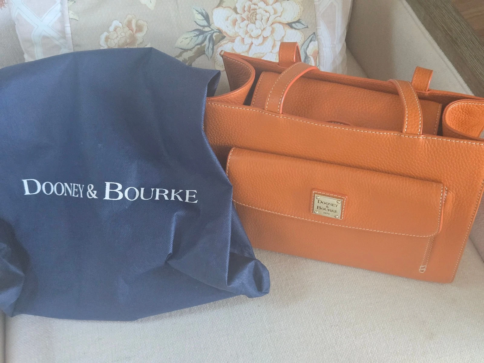 DOONEY & BOURKE Janine Orange Pebble Leather Satchel Handbag With Dust Bag