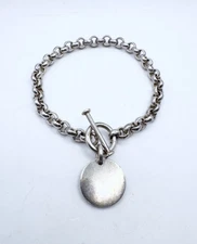 SILPADA Heavy Rolo Link Charm Disc Toggle Bracelet Sterling Silver 925