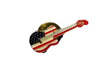 American Flag Guitar Lapel Pin Goldtone VTG Patriotic USA