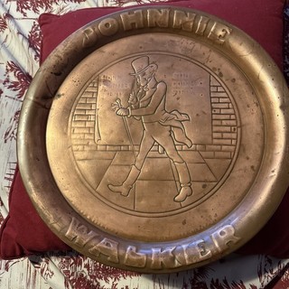 Vintage Johnnie Walker Whisky Round Copper Tray 33cms Well used but useable