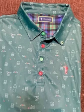 William Murray Polo Shirt Men’s L Green Christmas Golf Casual Cocktail Print
