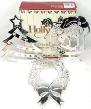 Vintage Silverplated Christmas Trivet Set Of 3 In Original Box Holly Tree 1990s