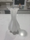 1950's 5" White Imperial Milk Glass Pearl Beaded Scalloped Rim Bud Vase VTG