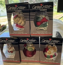 5 Vintage Jasco Caring Critter Chimer Bell 3" Bear Duck Dog Mouse  Lot