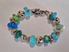 Trollbeads LAA bracelet 7 1/2 inch 18 charms ocean theme S925