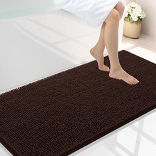 Chenille Bath Rug 45x27 Brown Luxury Soft Absorbent Non Slip Mat Washable