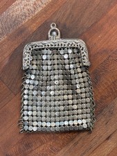 Antique Chatelaine Silver Tone Mesh Miniature Coin Purse Victorian Doll Size