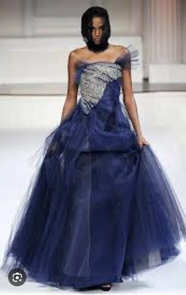 Oscar de la Renta Blue Tulle Gown Size 8 - Image 4 of 4