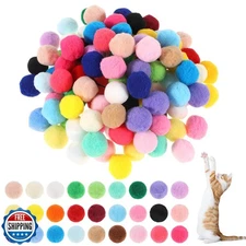 Xthrotsenk 100 Pcs Cat Toy Balls 1-inch Colorful Cat Pom Pom Balls Soft Inter